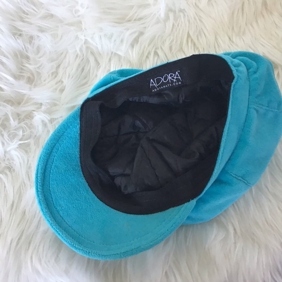 Adora turgouise polyester velvet newsboy hat. OS approximate 22” circumference - Picture 7 of 7